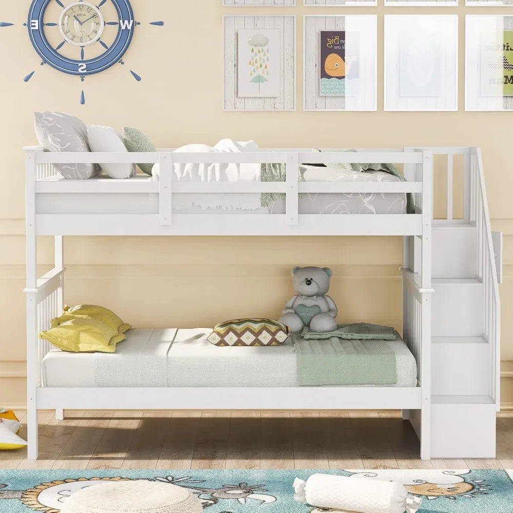 Harper & Bright Designs Twin Over Twin Bunk Bed with Stairs