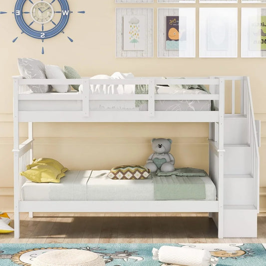 Harper & Bright Designs Twin Over Twin Bunk Bed with Stairs