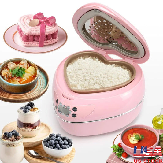Heart Shape Rice Cooker 8 Cup Cooked 4 Cup Uncooked Multifunctional Kitchen Gadget Timer Porridge Stew Soup Cake Yogurt Steamer
