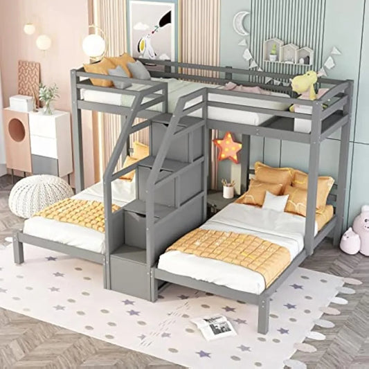 Bellemave Twin Over Twin Bunk Bed for 3 with Storage
